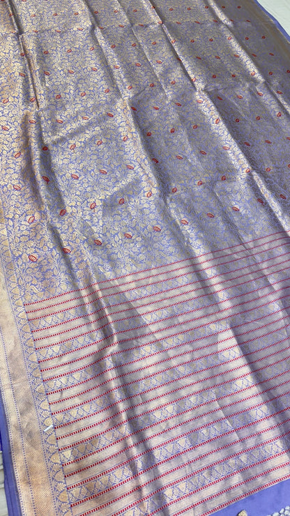 Pastel Indigo Banarasi Brocade Silk Saree