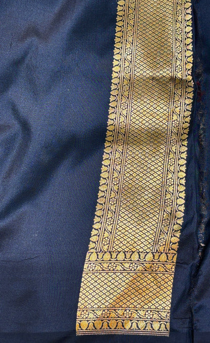 Golden Black Banarasi Brocade Silk Saree