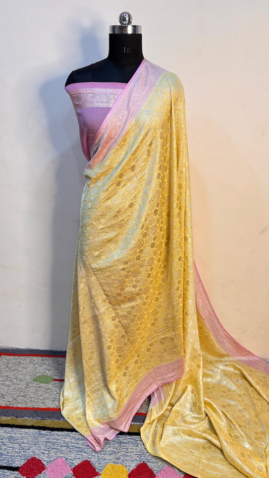 Golden-Yellow Banarasi Chiffon Georgette Saree
