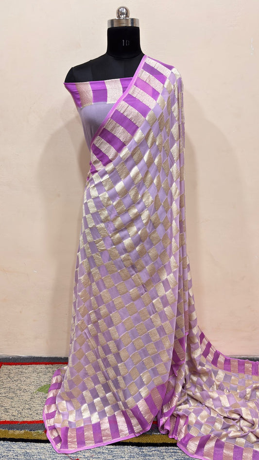 Purple Banarasi  Chiffon Georgette Saree