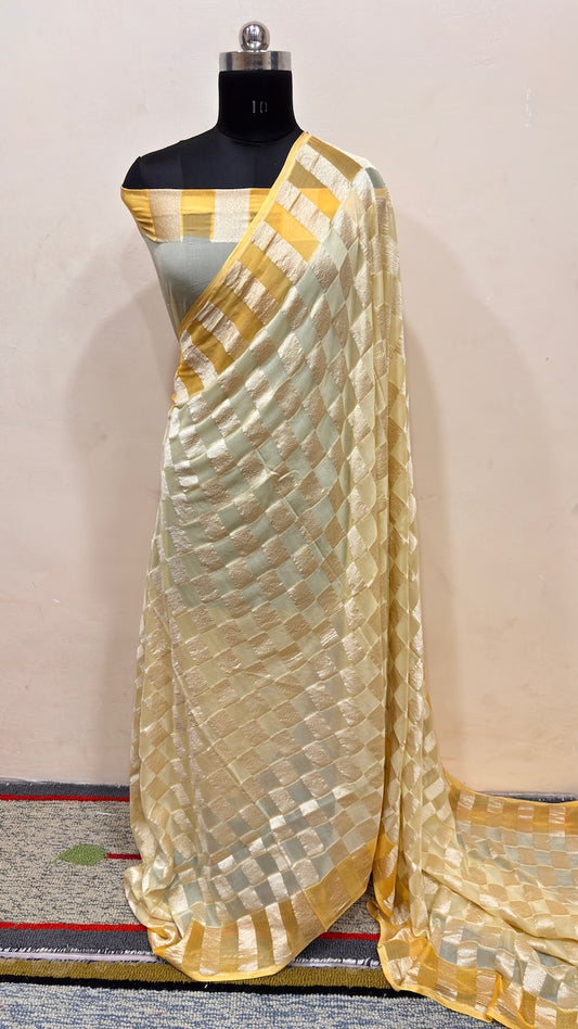Ivory and Light Gold Banarasi Chiffon Georgette Saree