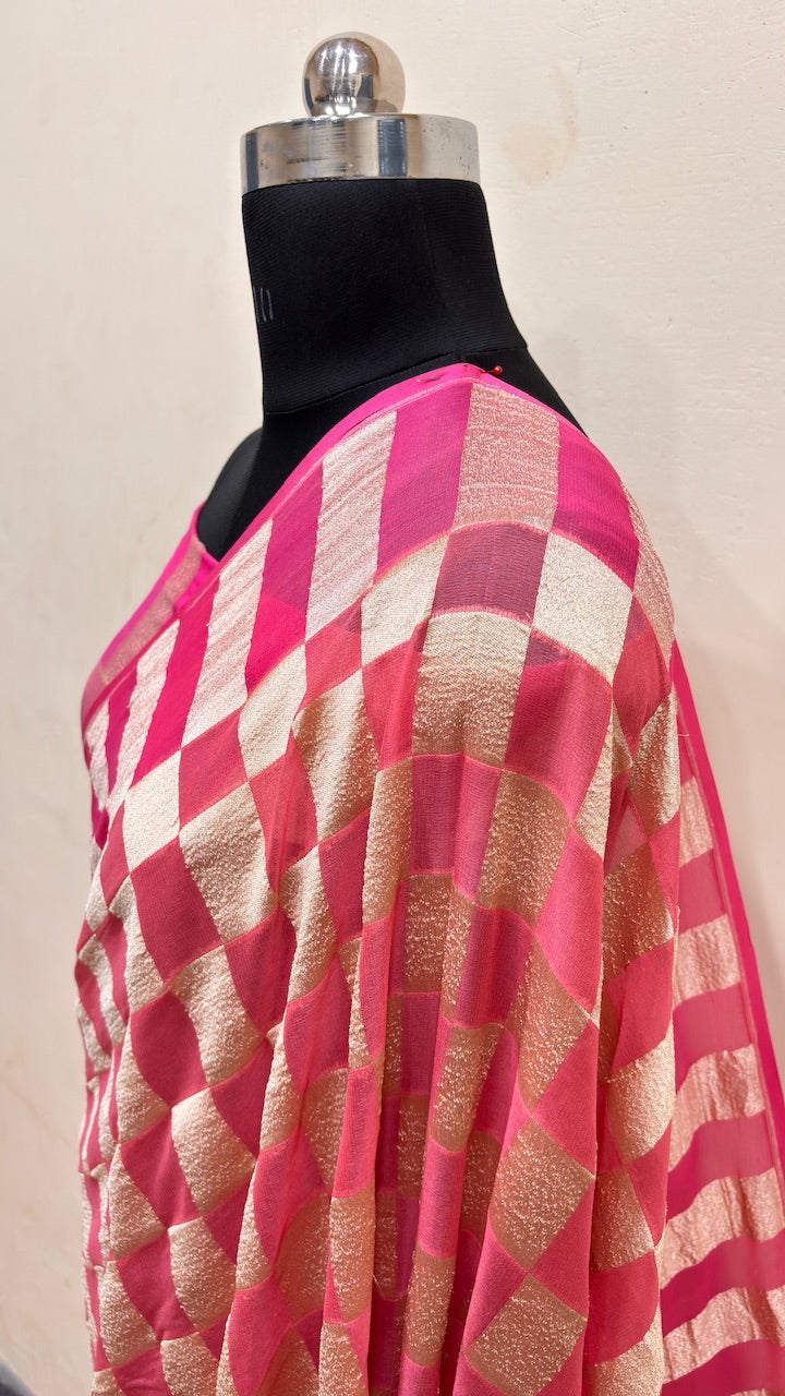Red and White Banarasi Chiffon Georgette Saree