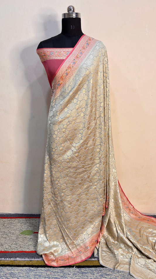 Golden-Beige Banarasi Chiffon Georgette Saree