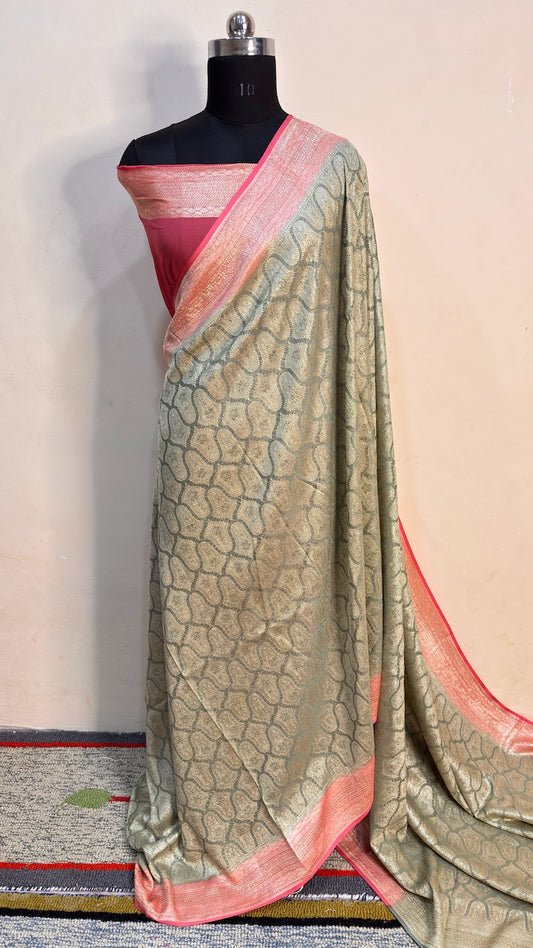 Grey Banarasi Chiffon Georgette Saree