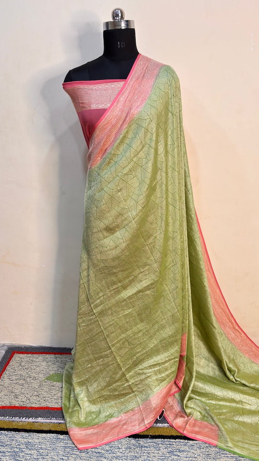 Pistal green Banarasi Chiffon Georgette Saree