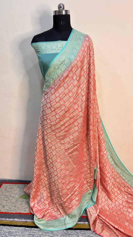 Red Banarasi Chiffon Georgette Saree