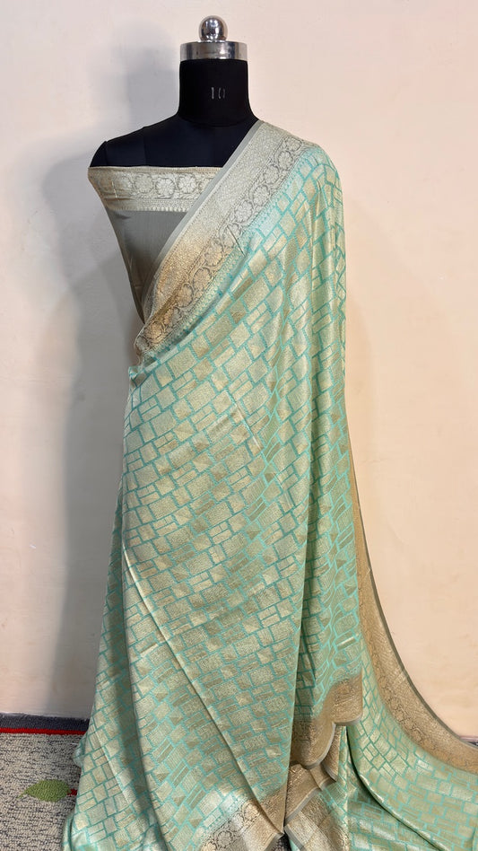 Light Green Banarasi Chiffon Georgette Saree