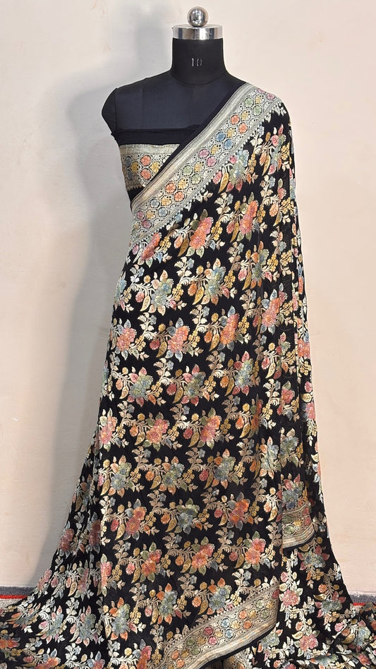 Black Banarasi Chiffon Georgette Saree