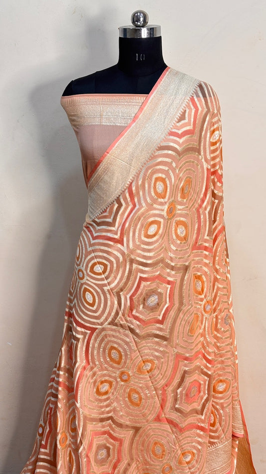 Peach Banarasi Chiffon Georgette Saree