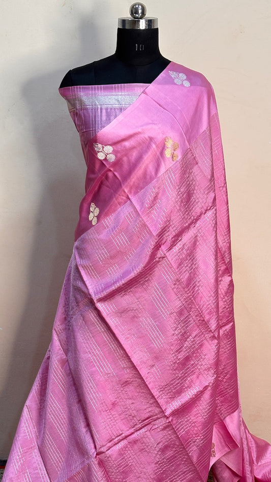 Hot Pink Raw Mango Silk Saree