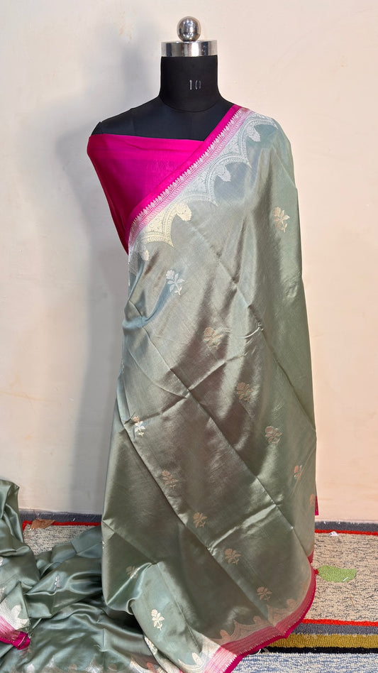 Grey Raw Mango Silk Saree
