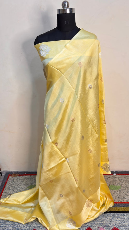 Lemon Yellow Raw Mango Silk Saree