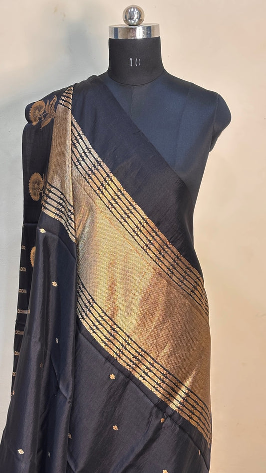 Black Raw Mango Silk Saree