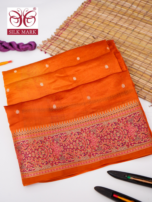 Pure Mango Katan Silk Saree with Jamewar Banarasi Border By kalakari