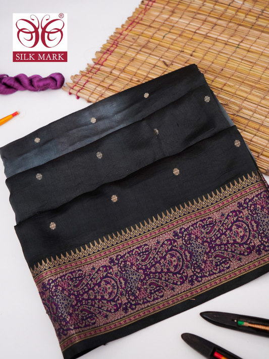 Pure Mango Katan Silk Saree with Jamewar Banarasi Border By Kalakari