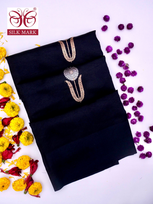 Pure Navy Blue Banarasi Mango Katan Silk Saree in Kadhwa Buti By Kalakari