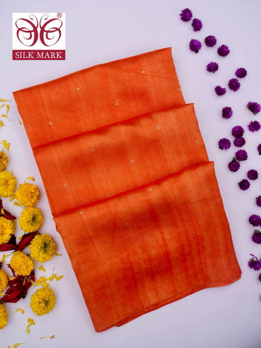 Pure Orange Banarasi Mango Katan Silk Saree in Kadhwa Buti By Kalakari