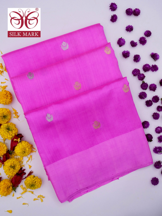 Pure Pink Banarasi Mango Katan Silk Saree in Kadhwa Buti By Kalakari