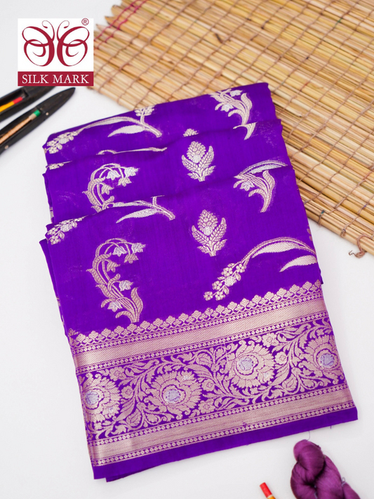 Pure Purple Chinya Katan Silk Jaal Weaving Saree By Kalakari