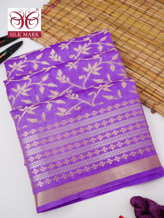 Pure Purple Chinya Katan Silk Jaal Weaving Saree By Kalakari
