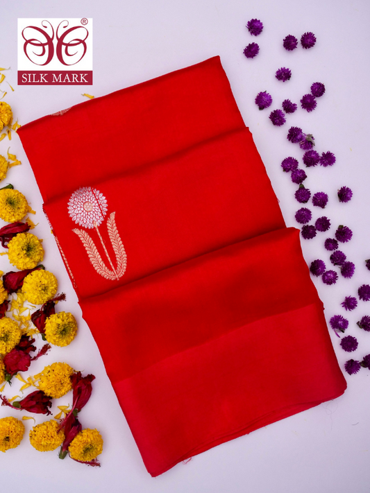 Pure Red Banarasi R Mango Katan Silk Saree By Kalakari