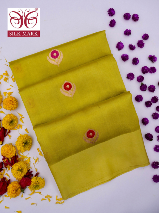 Pure Yellow Banarasi Mango Katan Silk Saree with Kadhwa Buti By Kalakari