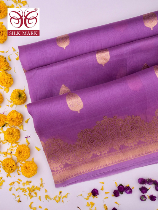 Handloom Banarasi Pure Kora Organza Saree with Kadhwa Buti Weaving