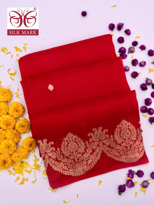 Handloom Banarasi Kora Organza Saree with Kadhwa Buti Weaving By kalakari