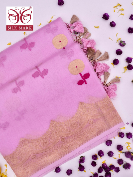 Handloom Banarasi Kora Organza Saree with Kadhwa Buti By Kalakari