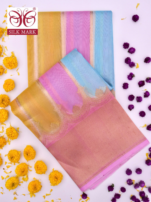 Handloom Banarasi Kora Organza Saree with Kadhwa Buti Weaving By Kalakari