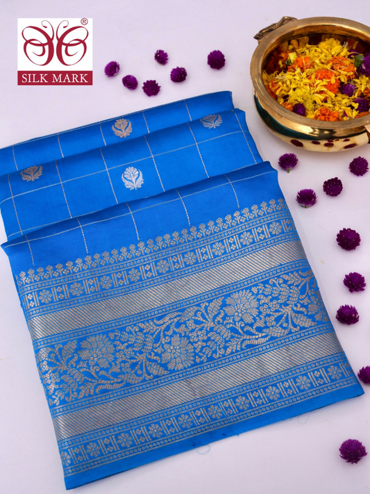 Mango Katan Silk Banarasi Saree with Handloom Kadhwa Buti By Kalakari