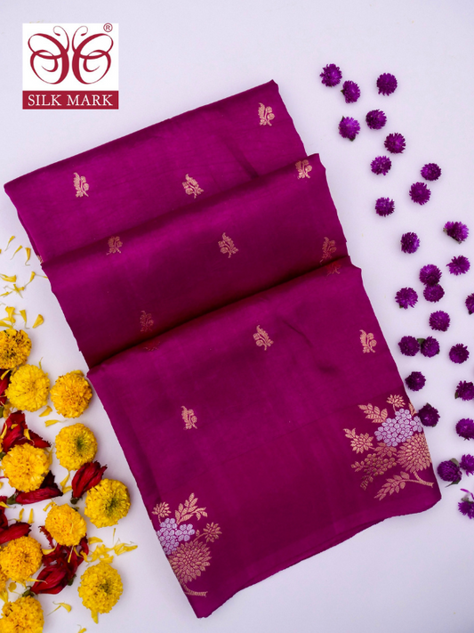 Pure Banarasi R Mango Katan Silk Saree with Kadhwa Buti by Kalakari