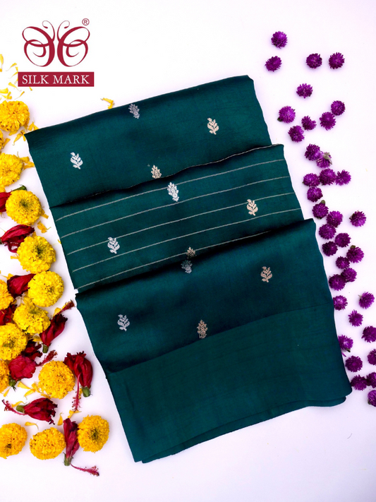 Pure Banarasi Mango Katan Silk Saree with Full Kadhwa Buti By Kalakari