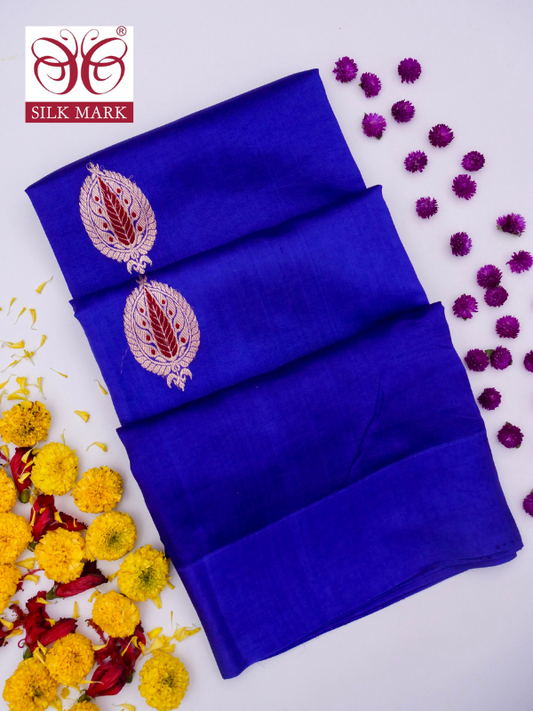 Pure Blue Banarasi Mango Katan Silk Saree with Kadhwa Buti By Kalakari