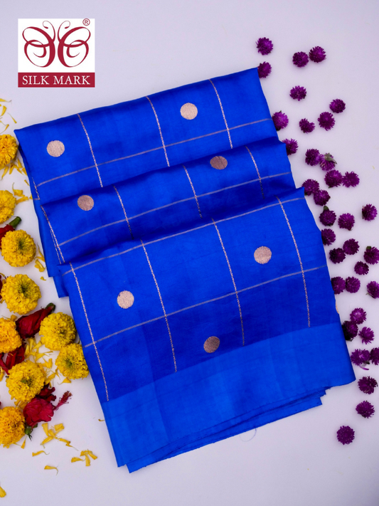 Pure Blue Banarasi Mango Katan Silk Saree with Full Kadhwa Buti By Kalakari
