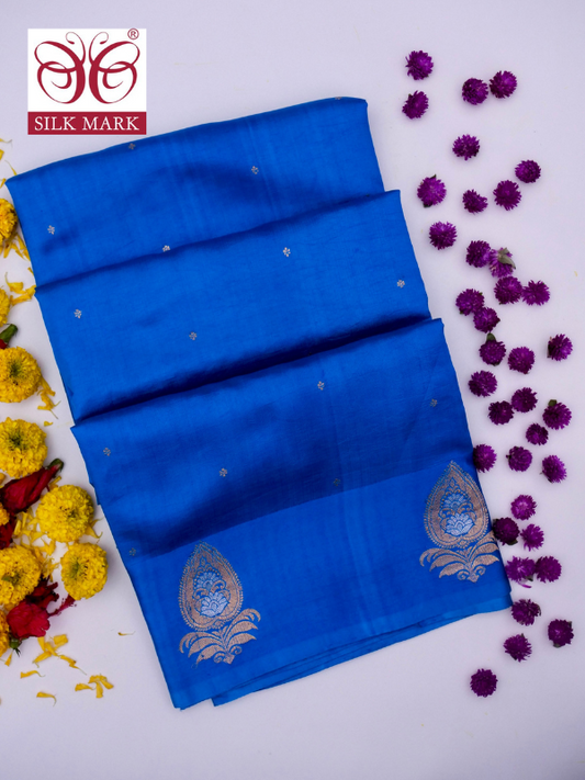 Pure Blue Banarasi Mango Katan Silk Saree with Kadhwa Buti By kalakari