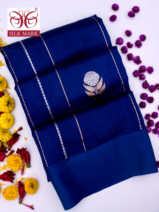Pure Blue Banarasi Mango Katan Silk Saree with Kadhwa Buti By Kalakari