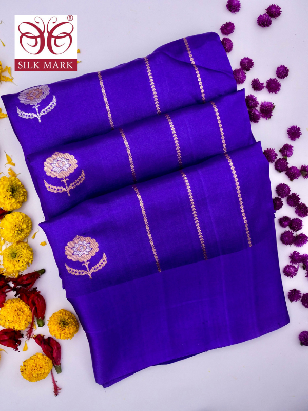 Pure Blue Banarasi Mango Katan Silk Saree with Kadhwa Buti By Kalakari