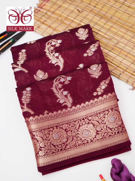 Pure Chinya Katan Silk Jaal Weaving Saree By Kalakari