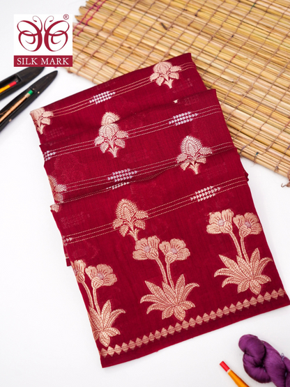 Pure Chinya Katan Silk Jaal Weaving Saree By Kalakari