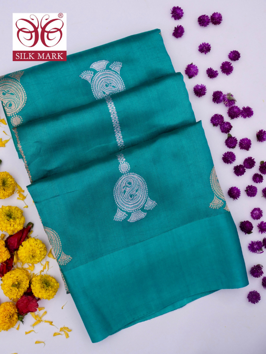 Pure Green Banarasi Mango Katan Silk Saree with Kadhwa Buti By Kalakari