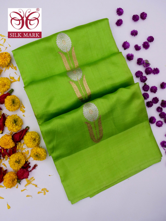 Pure Green Banarasi Mango Katan Silk Saree with Kadhwa Buti By Kalakari