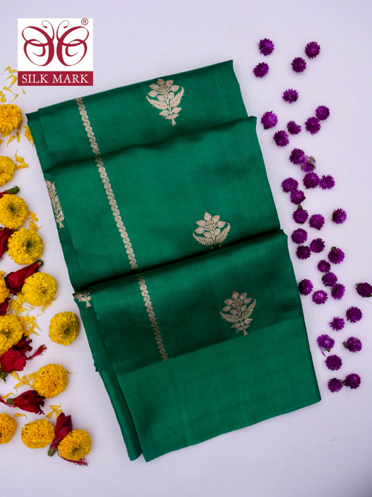 Pure Green Banarasi Mango Katan Silk Saree with Kadhwa Buti By Kalakari