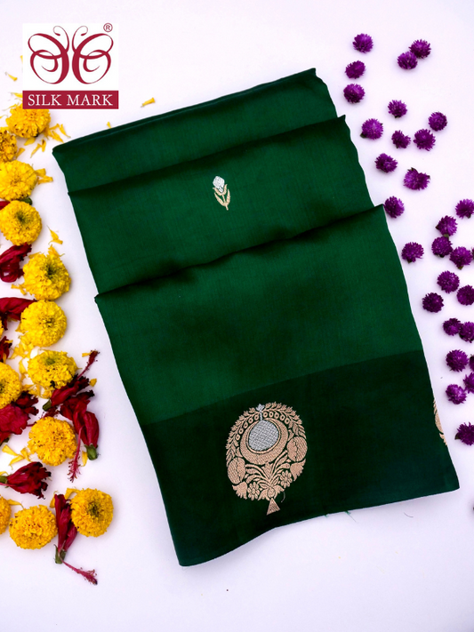 Pure Green Banarasi Mango Katan Silk Saree with Kadhwa Buti By Kalakari