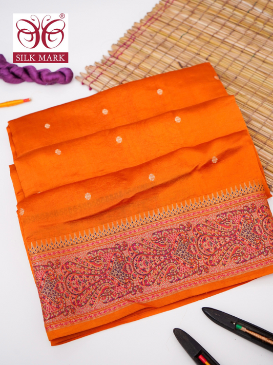 Pure Mango Katan Silk Saree with Jamewar Banarasi Border By Kalakari