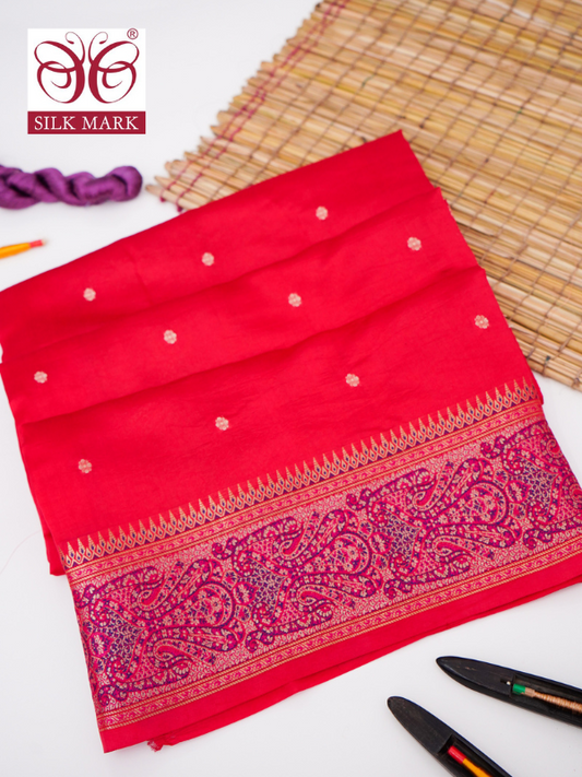 Pure Mango Katan Silk Saree with Banarasi Jamewar Border By kalakari