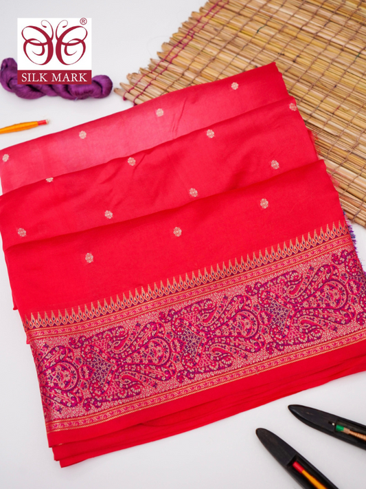 Pure Mango Katan Silk Saree with Jamewar Banarasi Border By Kalakari