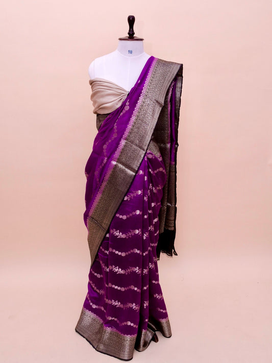 Exclusive Designer Pure Chinya Silk Banarasi Saree Aada Jaal Weaving