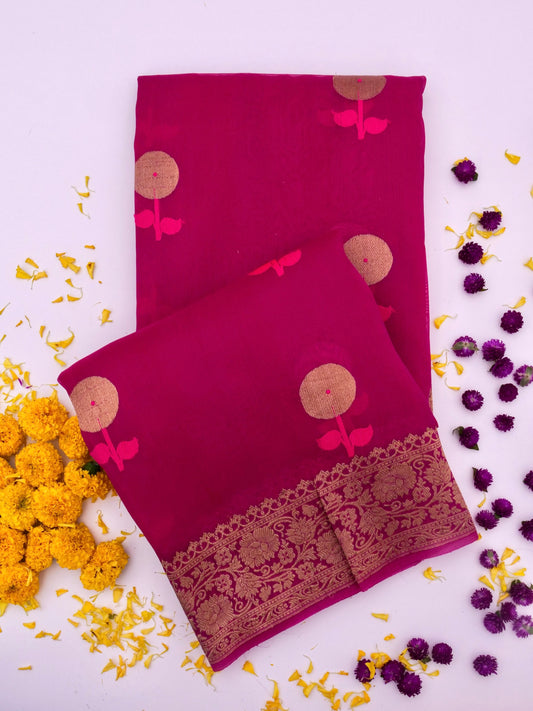 Handloom Banarasi Pure Kora Organza Saree with Kadhwa Buti Weaving