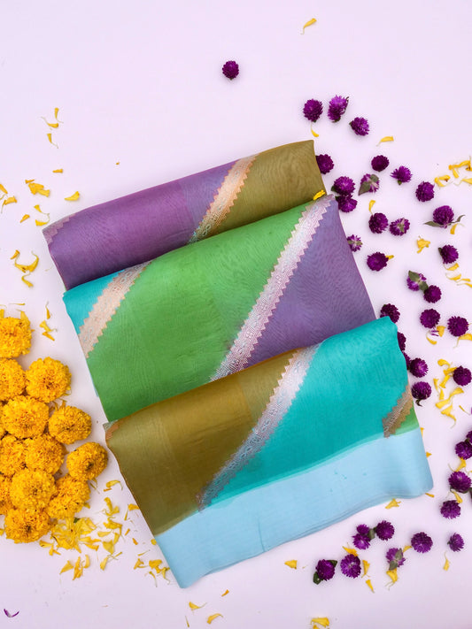 Handloom Banarasi Pure Kora Organza Saree with Kadhwa Buti Weaving By kalakari